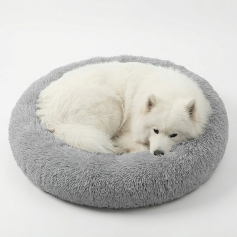 Okrągłe Włochate Legowisko Chmurka 90 cm Dla Psa i Kota - Szary