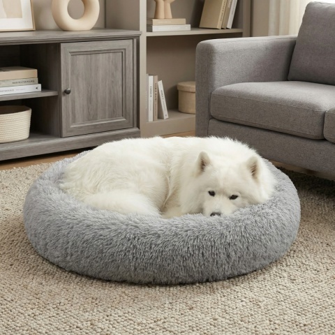 Okrągłe Włochate Legowisko Chmurka 90 cm Dla Psa i Kota - Szary