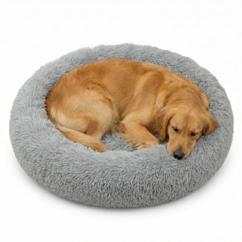 Okrągłe Włochate Legowisko Chmurka CANIS XXL 110 cm Dla Psa i Kota - Szary