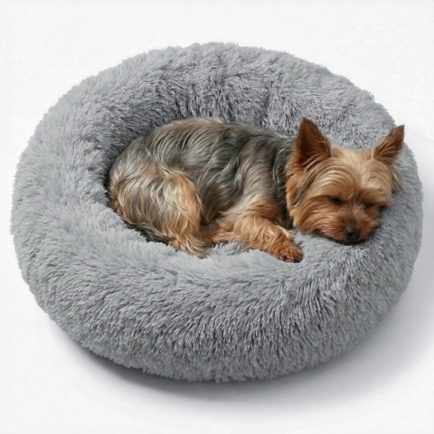 Okrągłe Włochate Legowisko Chmurka CANIS M 60 cm Dla Psa i Kota - Beż