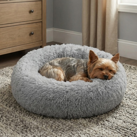 Okrągłe Włochate Legowisko Chmurka CANIS M 60 cm Dla Psa i Kota - Beż