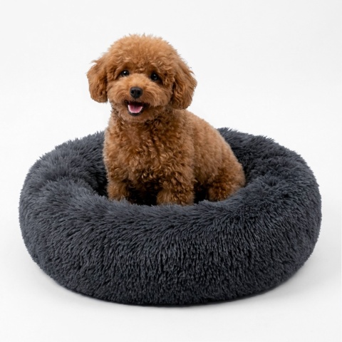 Okrągłe Włochate Legowisko Chmurka CANIS M 60 cm Dla Psa i Kota - Grafit