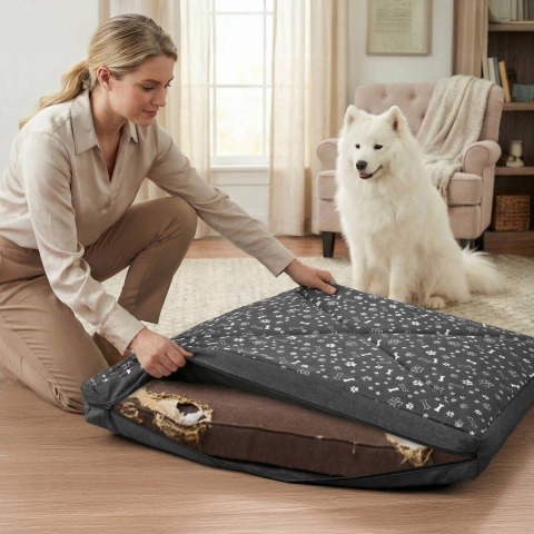 Pokrowiec dla Psa KOSTKI ŁAPKI DOGGURU 120X70 Szary