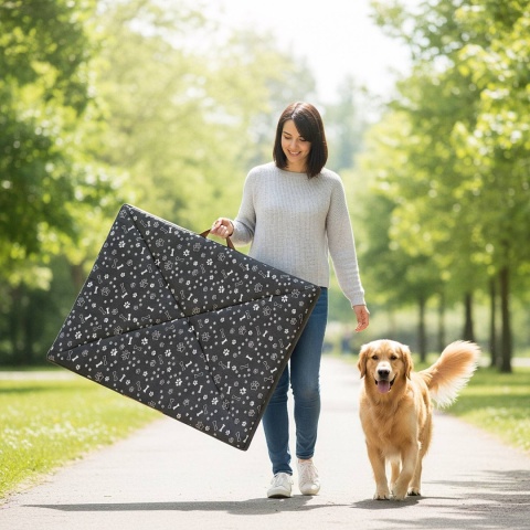 Pokrowiec dla Psa KOSTKI ŁAPKI DOGGURU 120X70 Szary