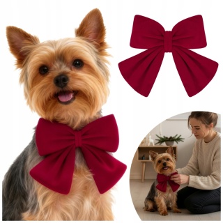 Ręcznie Szyta Kokarda Na Obrożę Dla Psa Kota Welurowa Dekoracja Kokardka Mucha Na Święta 14x12,5cm