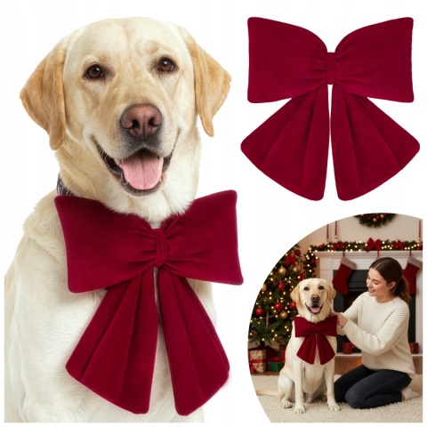 Ręcznie Szyta Kokarda Na Obrożę Dla Psa Welurowa Dekoracja Kokardka Mucha Na Święta 29x33 cmcm