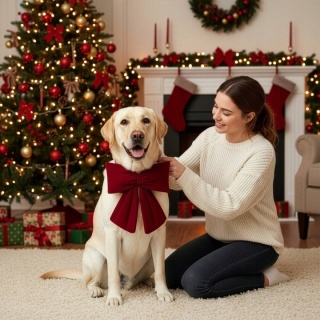 Ręcznie Szyta Kokarda Na Obrożę Dla Psa Welurowa Dekoracja Kokardka Mucha Na Święta 29x33 cmcm