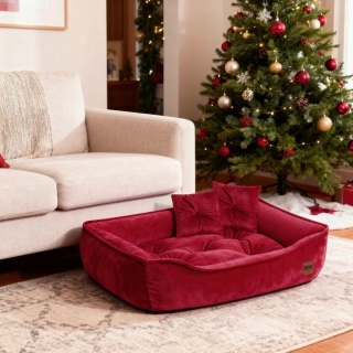 Sofa Kanapa dla Psa i Kota miękka z poduszkami DOGGURU L Velvet - 70x50 cm Bordowa