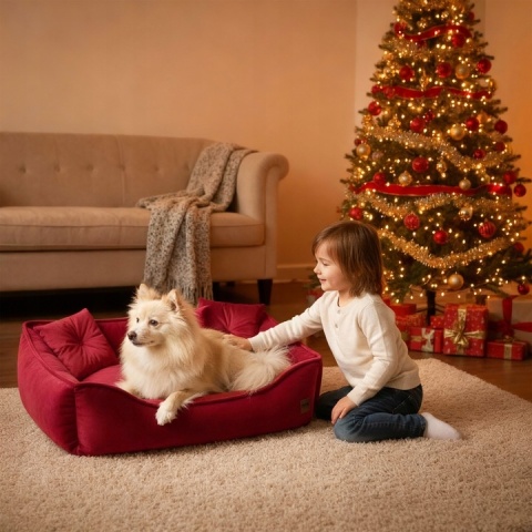 Sofa Kanapa Dla Psa i Kota 70x50 cm L VELVET - Bordowa + Poduszki