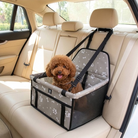 Fotelik Samochodowy Ochronny Puppy Ride 41x35x24 cm DOGGURU - Szary