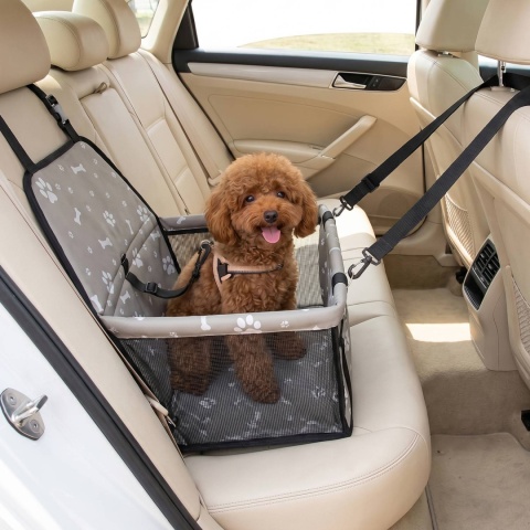 Fotelik Samochodowy Ochronny Puppy Ride 41x35x24 cm DOGGURU - Szary
