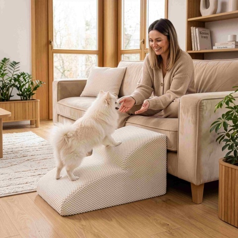 Schody Dla Psa DOGGURU 2 stopnie - 50x30x30 cm - Beż