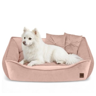 Sofa Kanapa Dla Psa i Kota 70x50 cm L VELVET - Róż + Poduszki