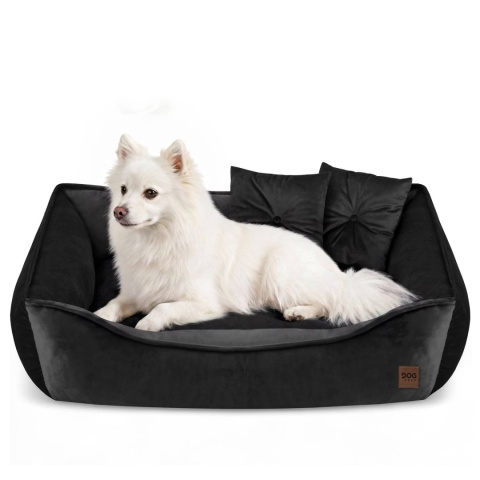 Sofa Kanapa Dla Psa i Kota 70x50 cm L VELVET - Czarny + Poduszki