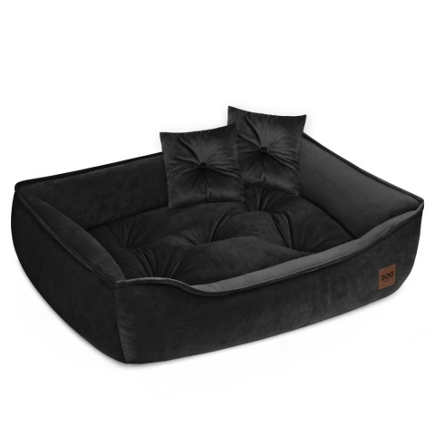 Sofa Kanapa Dla Psa i Kota 70x50 cm L VELVET - Czarny + Poduszki