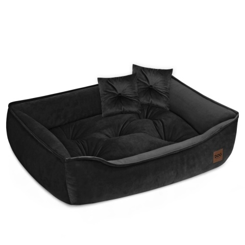 Sofa Kanapa Dla Psa i Kota 90x60 cm XL VELVET - Czarny + Poduszki