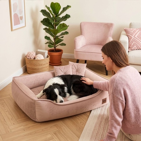 Sofa Kanapa Dla Psa i Kota 90x60 cm XL VELVET - Róż + Poduszki