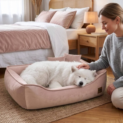 Sofa Kanapa Dla Psa i Kota 90x60 cm XL VELVET - Róż + Poduszki