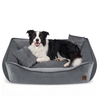 Sofa Kanapa Dla Psa i Kota 90x60 cm XL VELVET - Szary + Poduszki