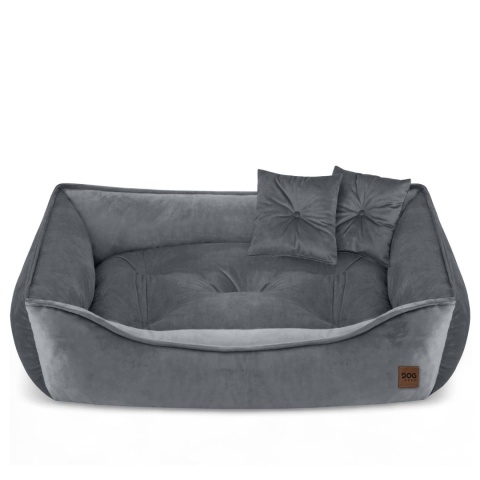 Sofa Kanapa Dla Psa i Kota 90x60 cm XL VELVET - Szary + Poduszki