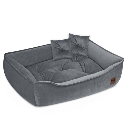 Sofa Kanapa Dla Psa i Kota 90x60 cm XL VELVET - Szary + Poduszki