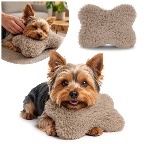 Poduszka Dla Psa Kota kość shaggy DOGGURU 25x20 cm - Beżowa